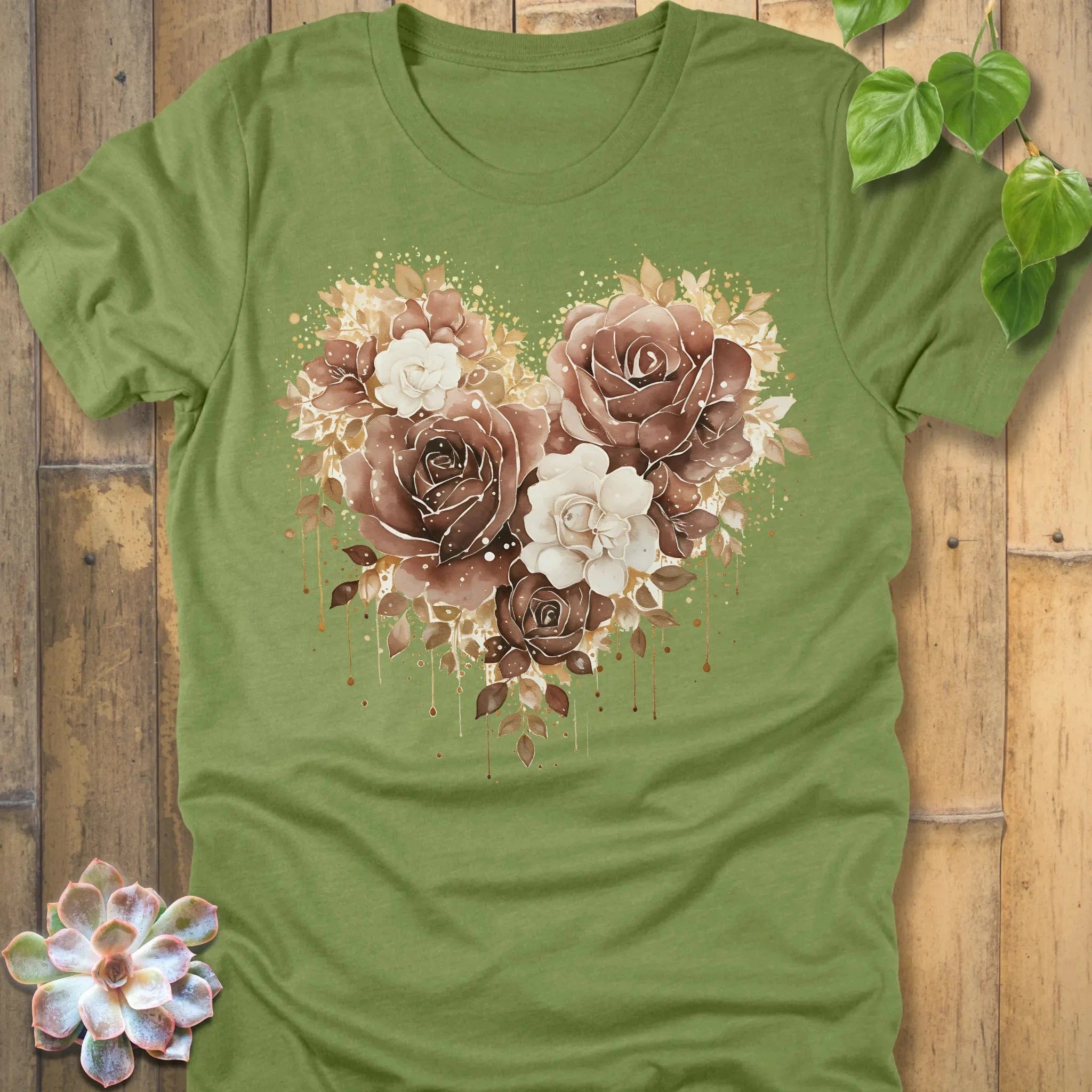 Heather Green / S Rose Loveheart T-Shirt T-Shirt