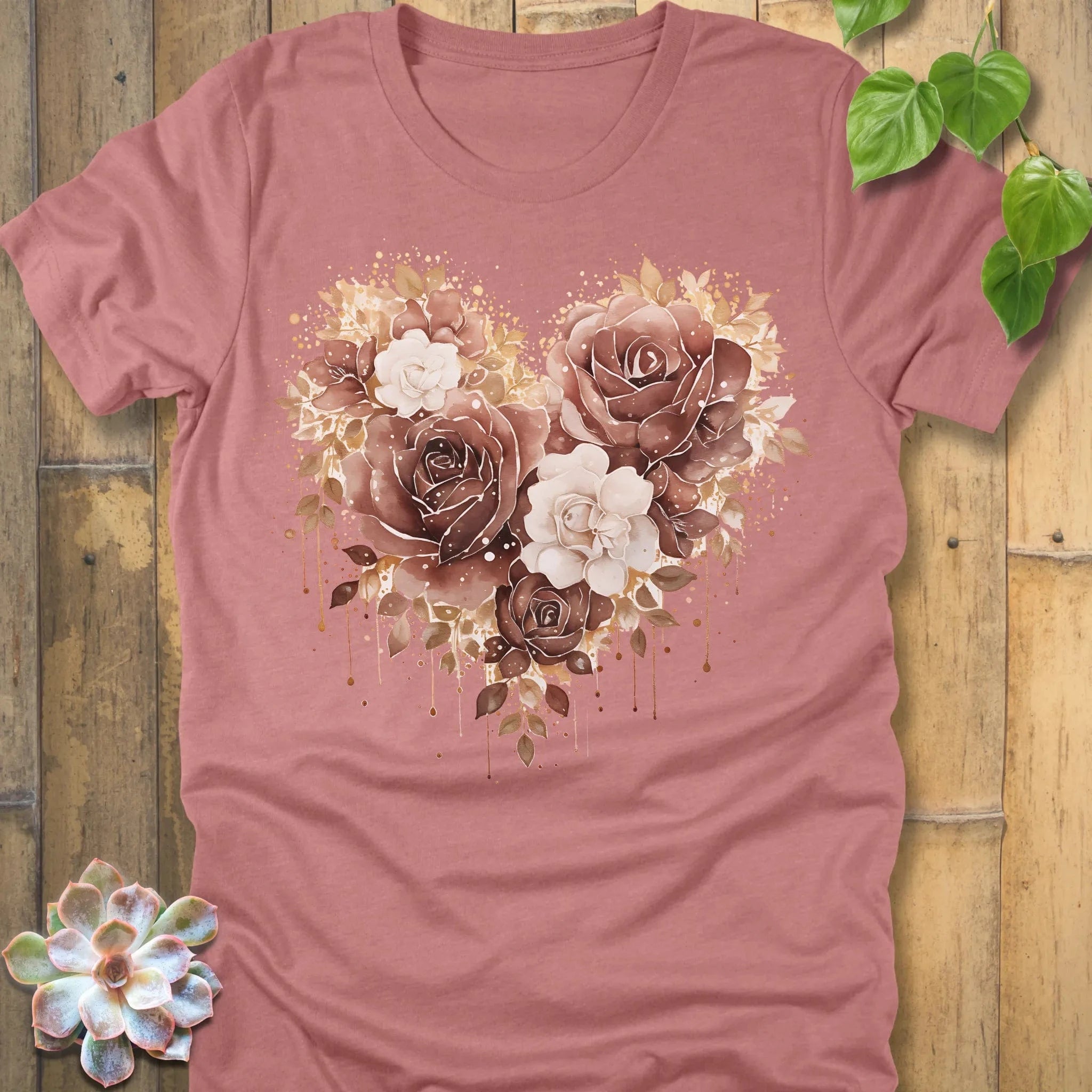 Heather Mauve / S Rose Loveheart T-Shirt T-Shirt