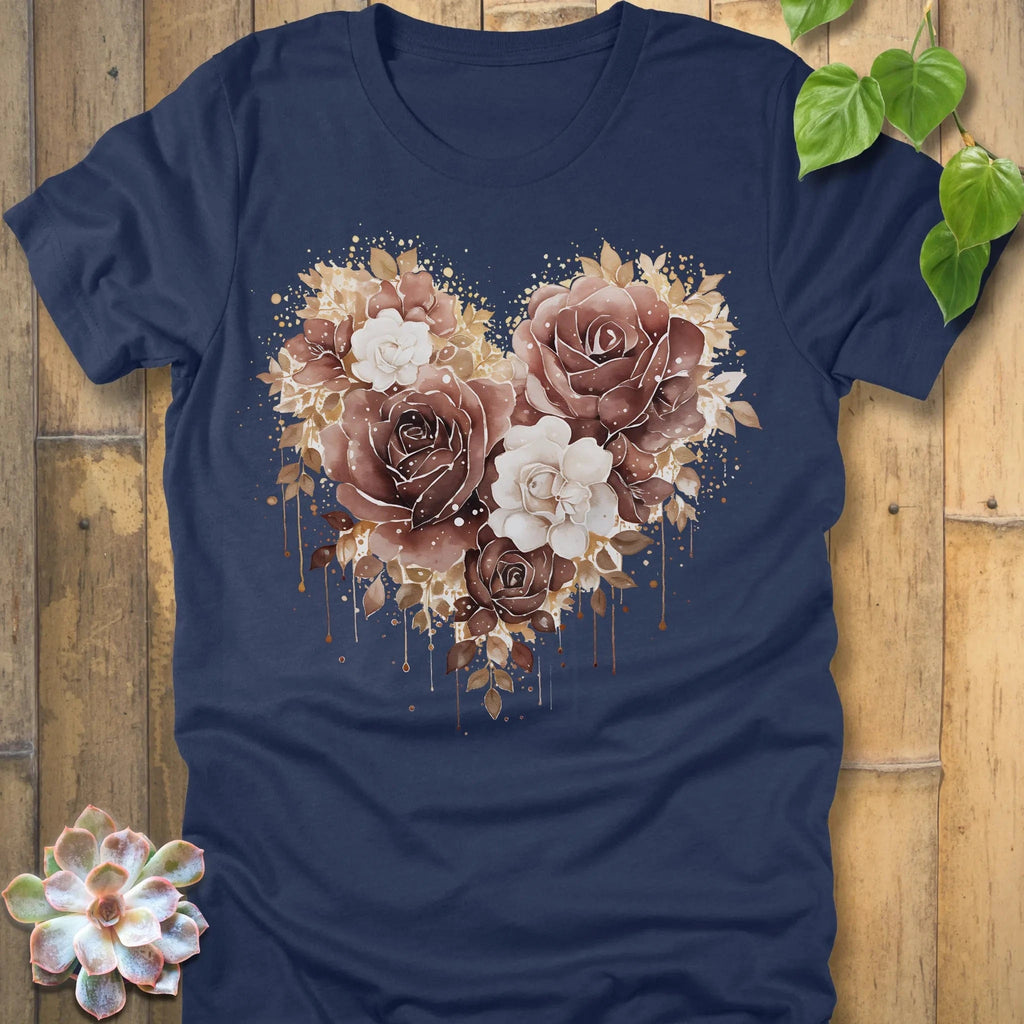 Heather Navy / S Rose Loveheart T-Shirt T-Shirt
