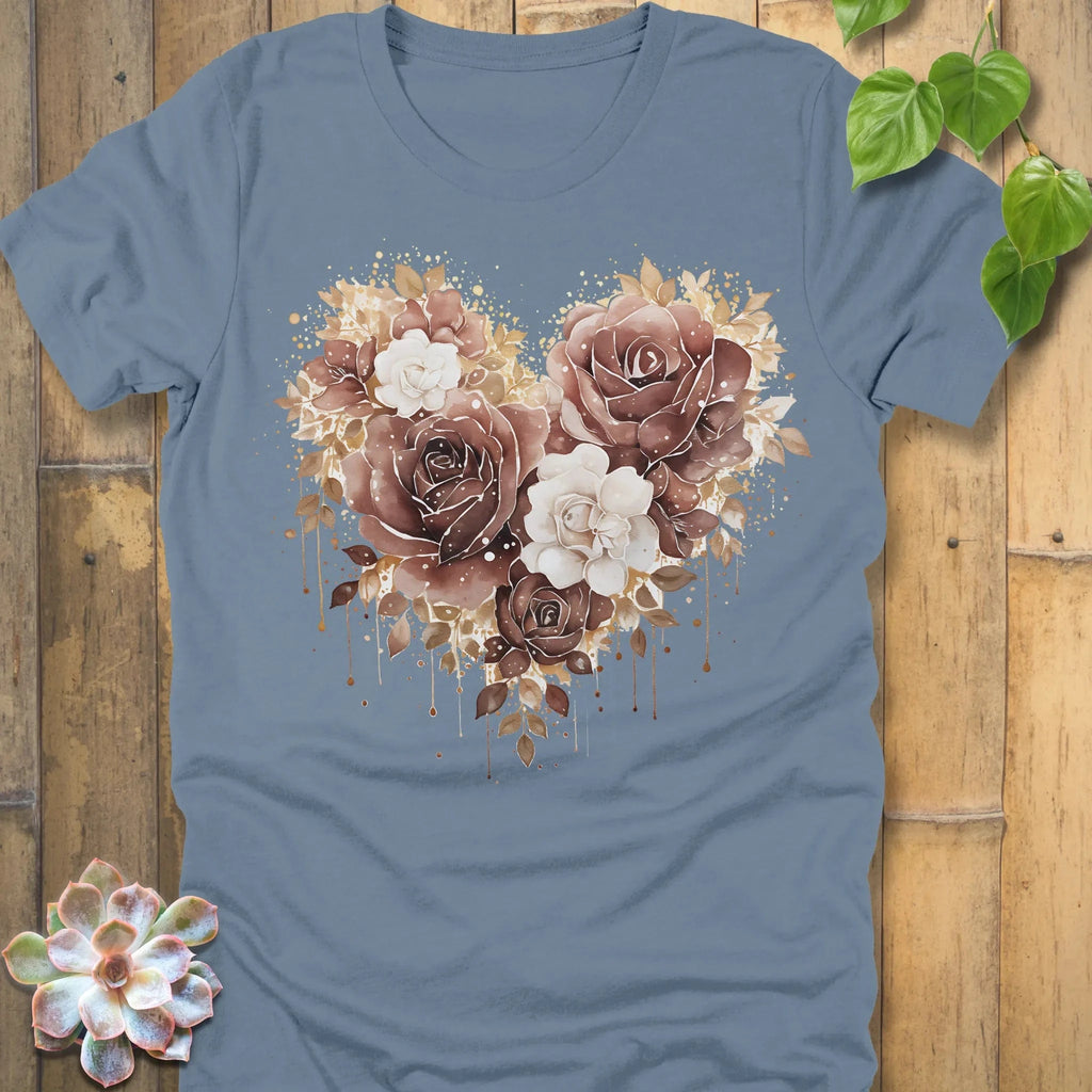 Steel Blue / S Rose Loveheart T-Shirt T-Shirt