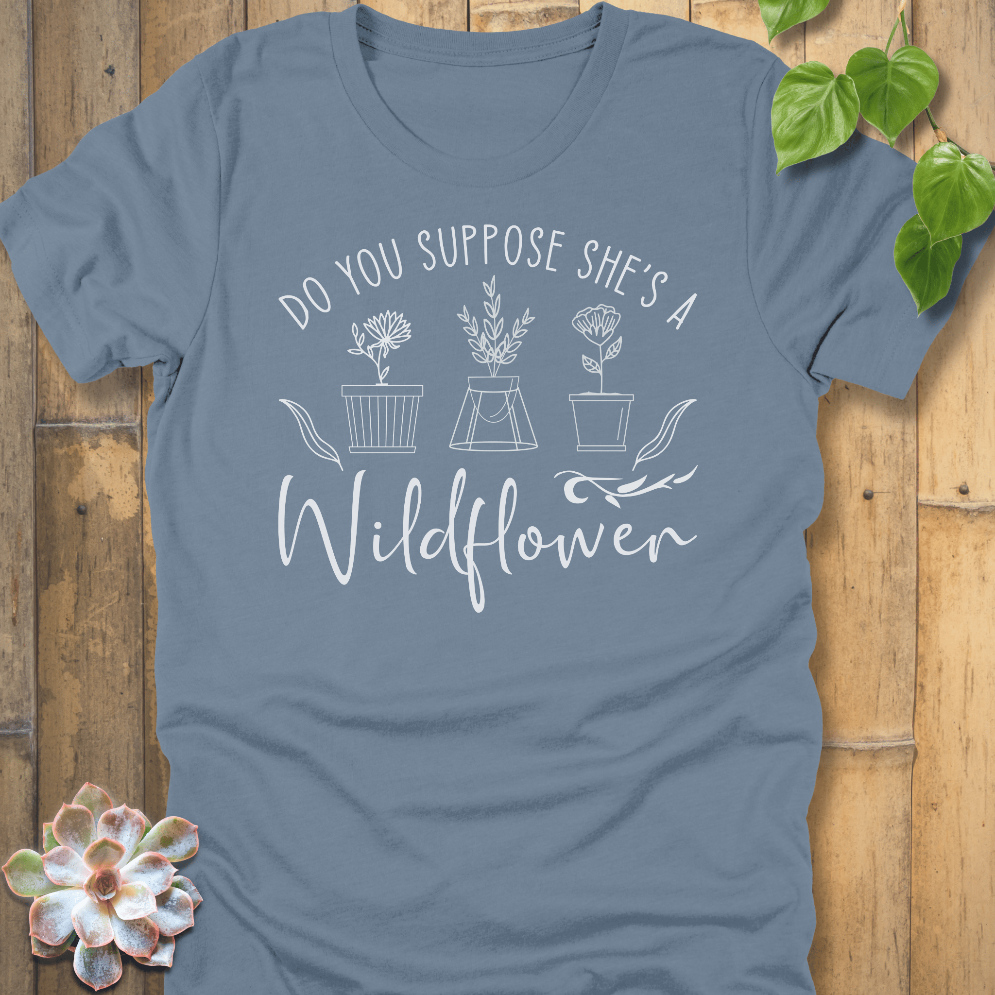 Steel Blue / S She's Wildflower T-Shirt T-Shirt