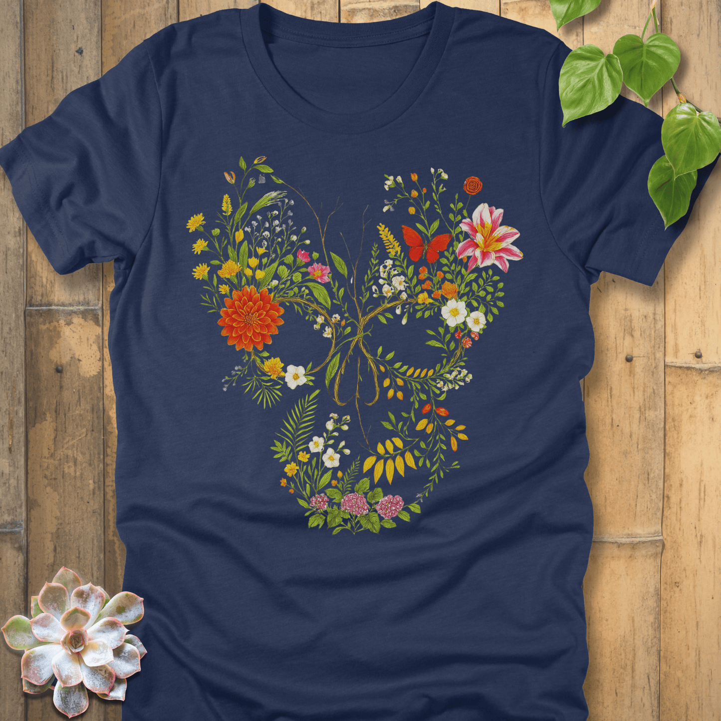 Heather Navy / S Skull In Bloom T-Shirt T-Shirt