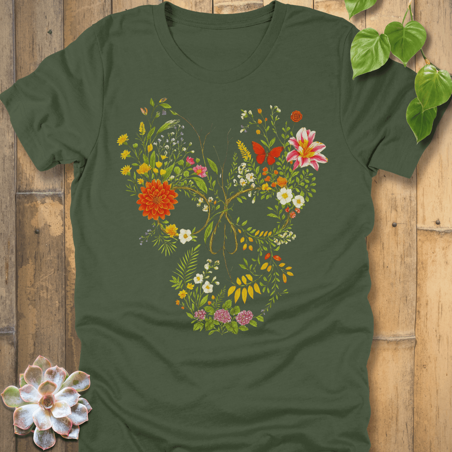 Military Green / S Skull In Bloom T-Shirt T-Shirt