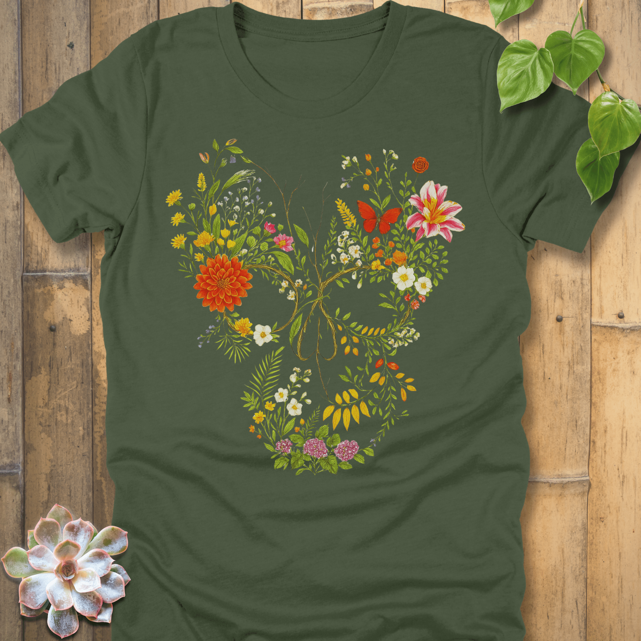 Military Green / S Skull In Bloom T-Shirt T-Shirt