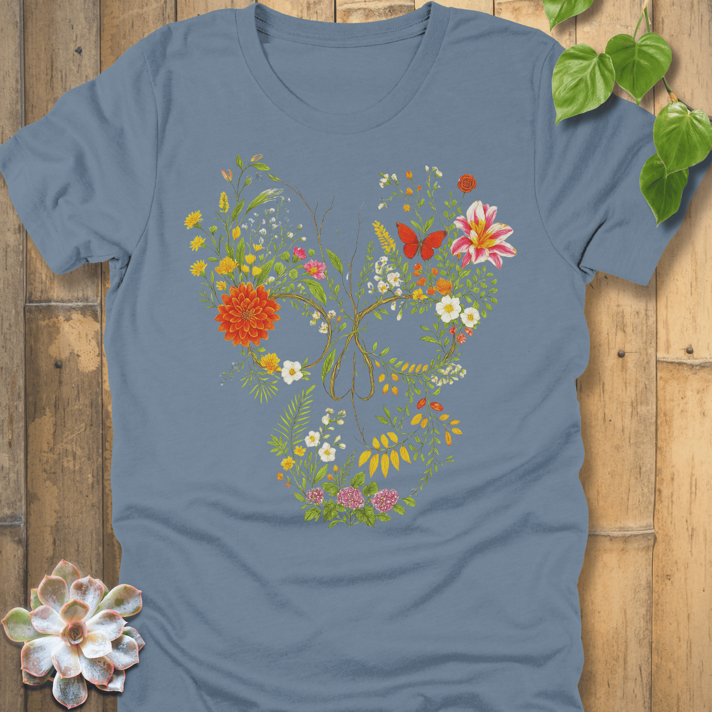 Steel Blue / S Skull In Bloom T-Shirt T-Shirt