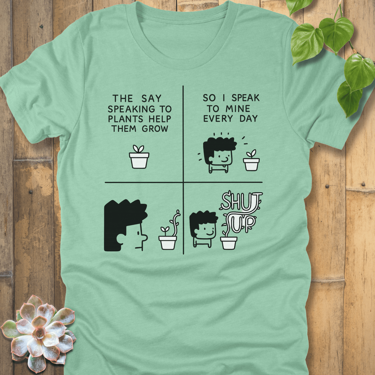 Heather Mint / S Speaking To Plants T-shirt T-Shirt