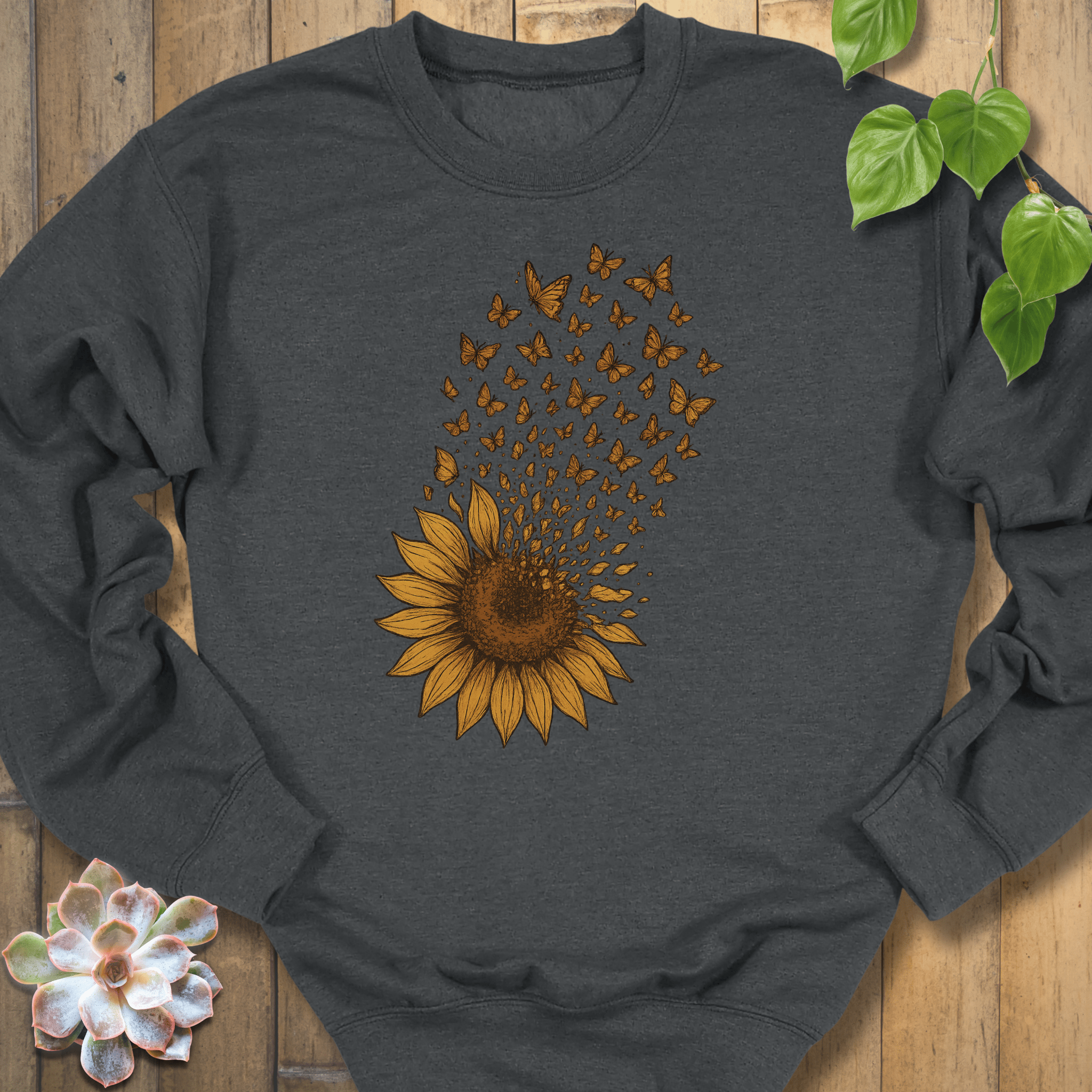 Dark Heather / S Sunflower Butterfly Bloom Sweatshirt Sweatshirt