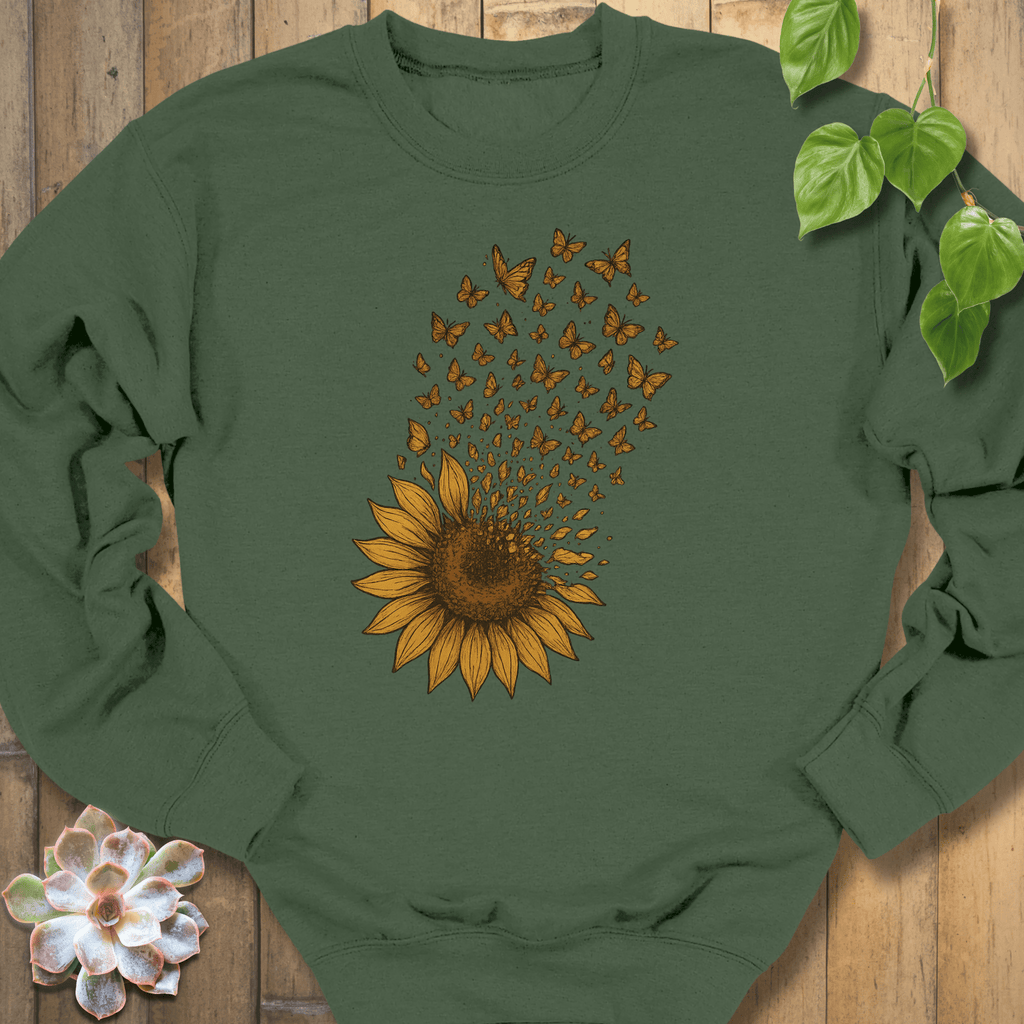 Military Green / S Sunflower Butterfly Bloom Sweatshirt Sweatshirt