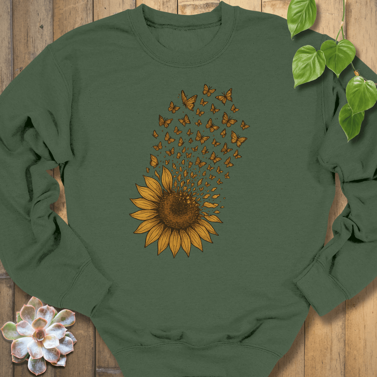 Military Green / S Sunflower Butterfly Bloom Sweatshirt Sweatshirt