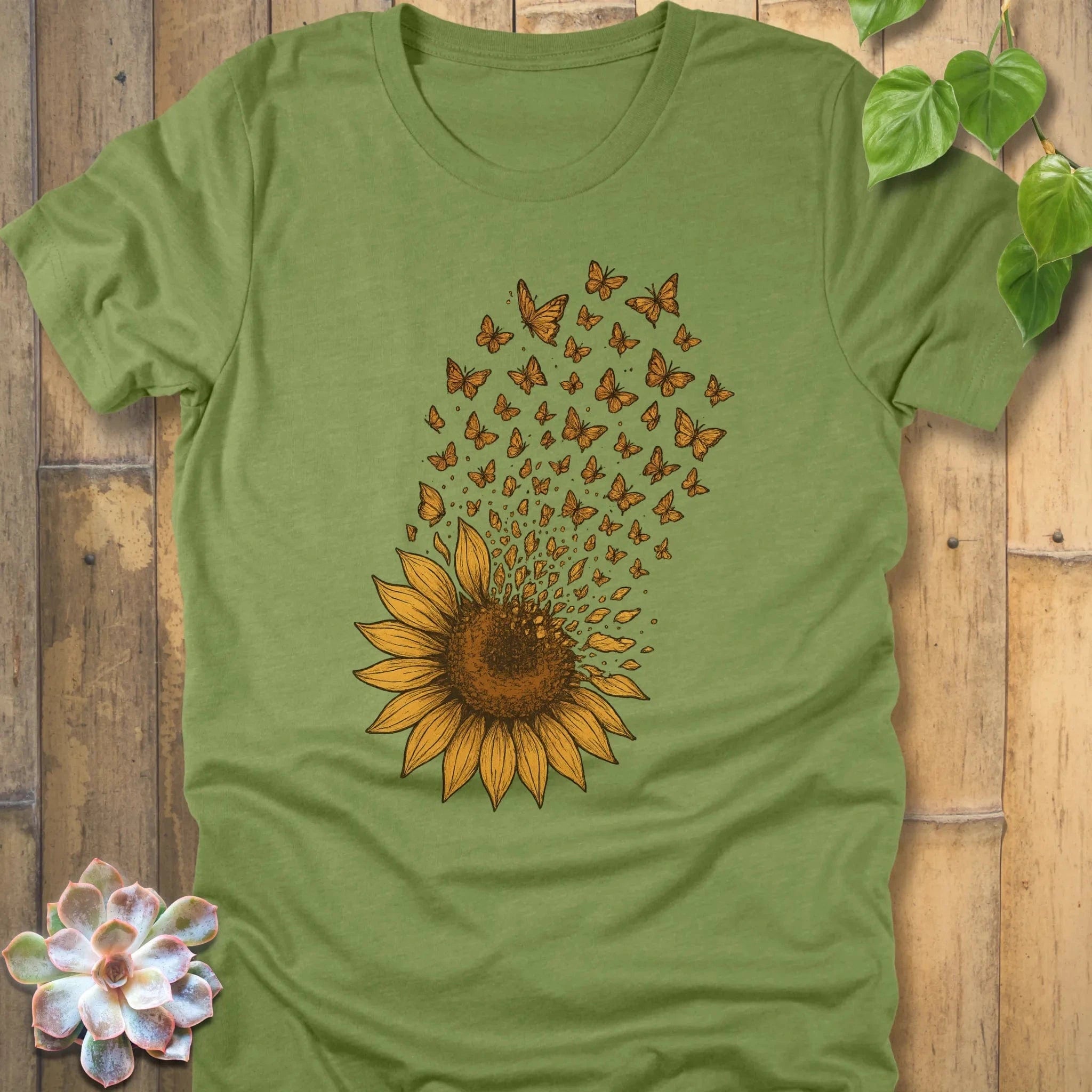 Heather Green / S Sunflower Butterfly Bloom T-Shirt T-Shirt