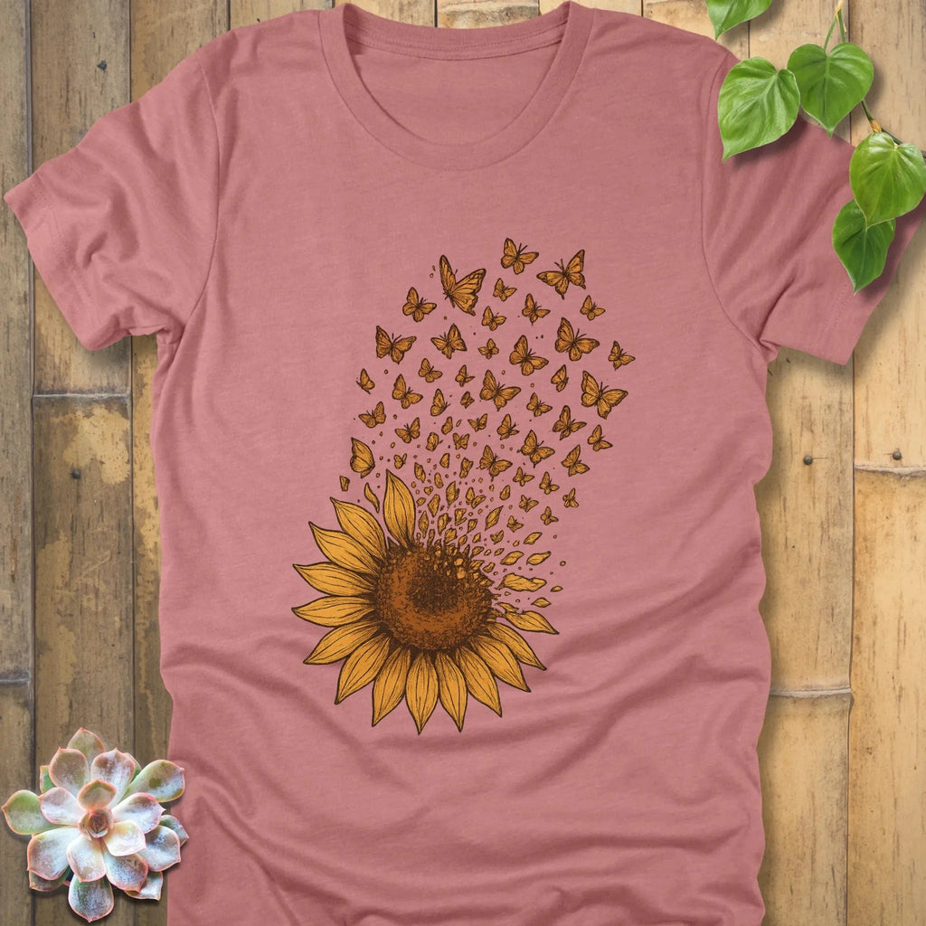 Heather Mauve / S Sunflower Butterfly Bloom T-Shirt T-Shirt