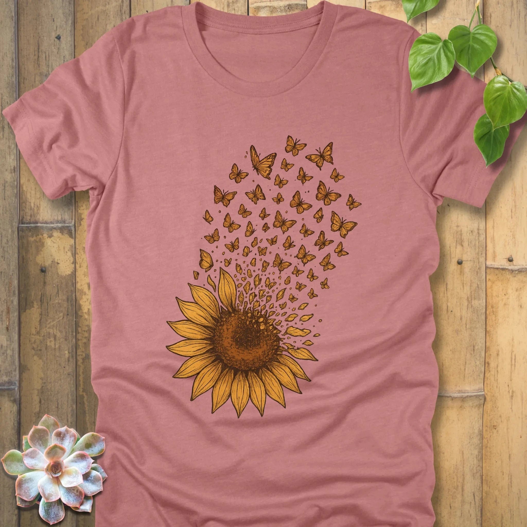 Heather Mauve / S Sunflower Butterfly Bloom T-Shirt T-Shirt
