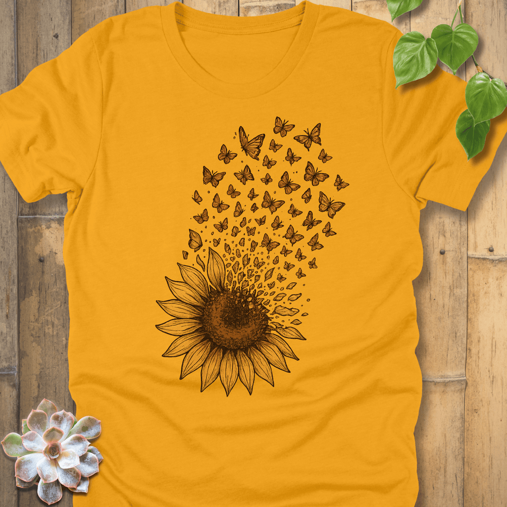 Gold / S Sunflower Butterfly  T-Shirt T-Shirt