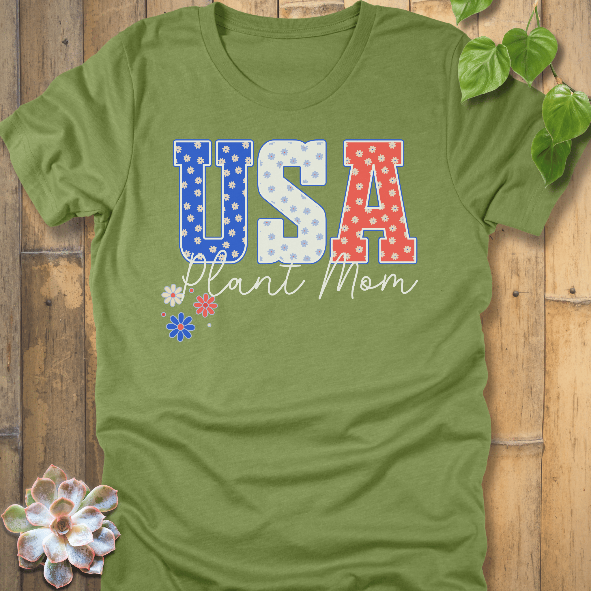 Heather Green / M USA Plant Mom T-Shirt T-Shirt