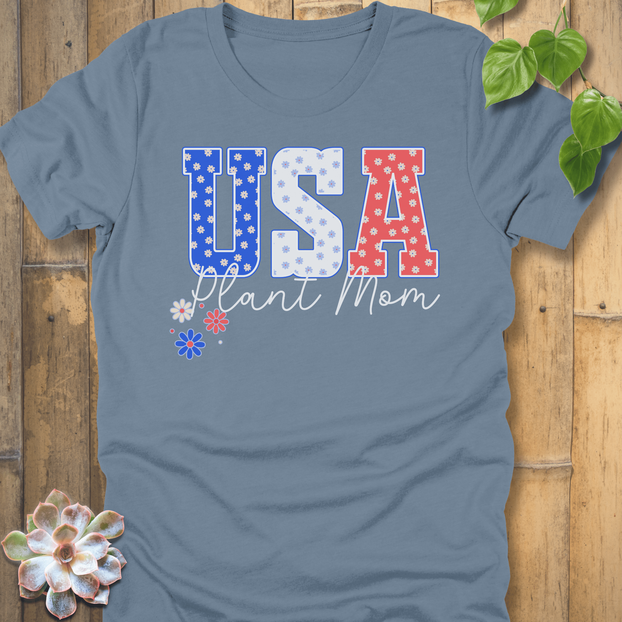 Steel Blue / S USA Plant Mom T-Shirt T-Shirt