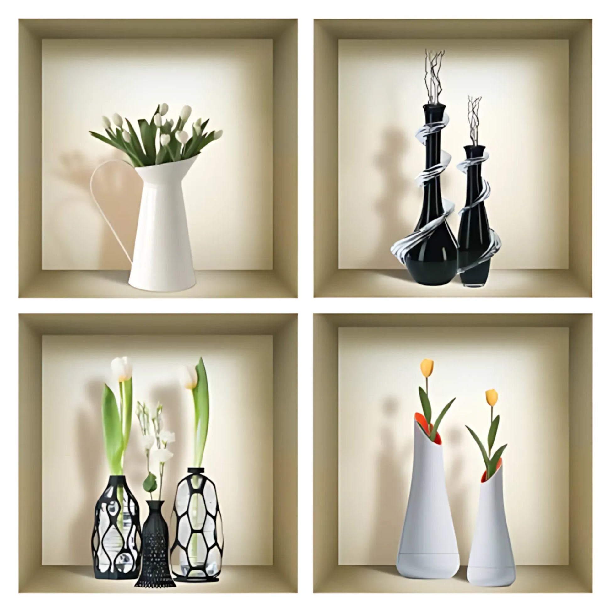 12 x 12 inch (31 x 31 cm) Vase 3D Wall Art Decals - Set of 4 Home Decor