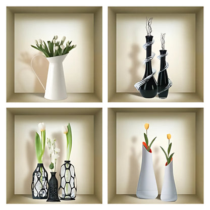 12 x 12 inch (31 x 31 cm) Vase 3D Wall Art Decals - Set of 4 Home Decor