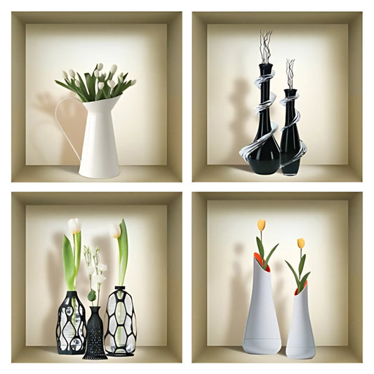 12 x 12 inch (31 x 31 cm) Vase 3D Wall Art Decals - Set of 4 Home Decor