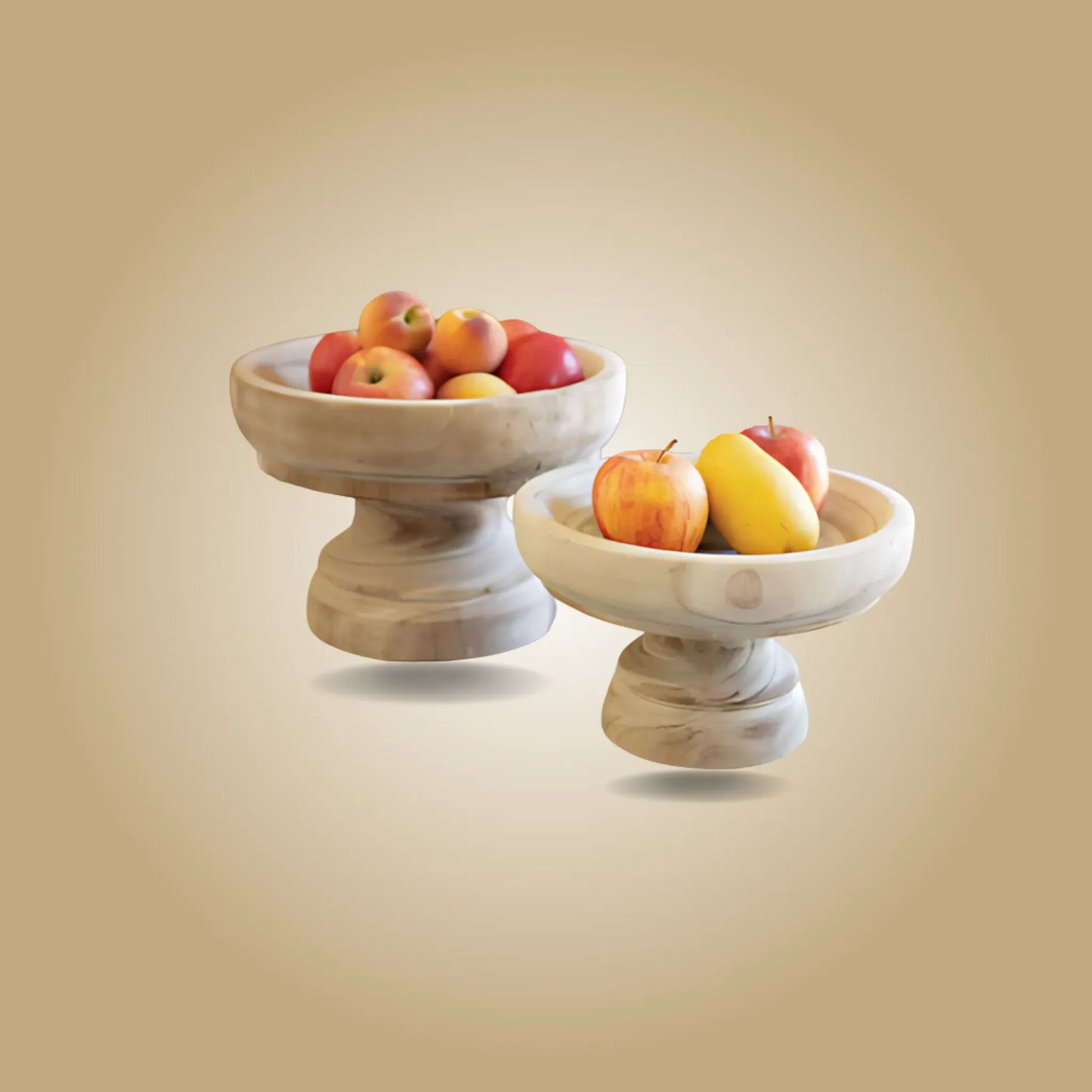 Natural / Set Of 2 Vintage Wooden Compotes Wooden Compotes