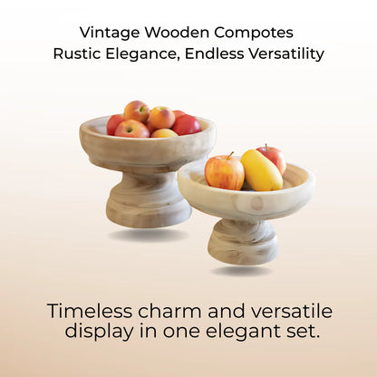 Natural / Set Of 2 Vintage Wooden Compotes Wooden Compotes