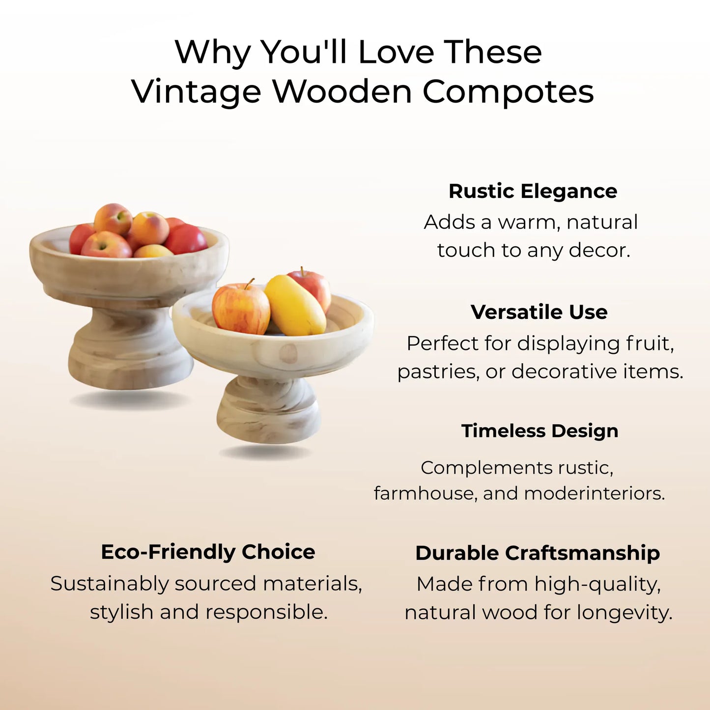 Natural / Set Of 2 Vintage Wooden Compotes Wooden Compotes