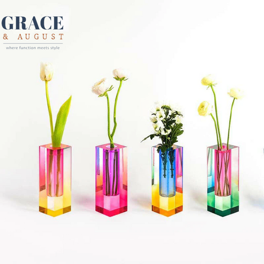 Acrylic Color Gradient Rectangle Glass Pillar Vase