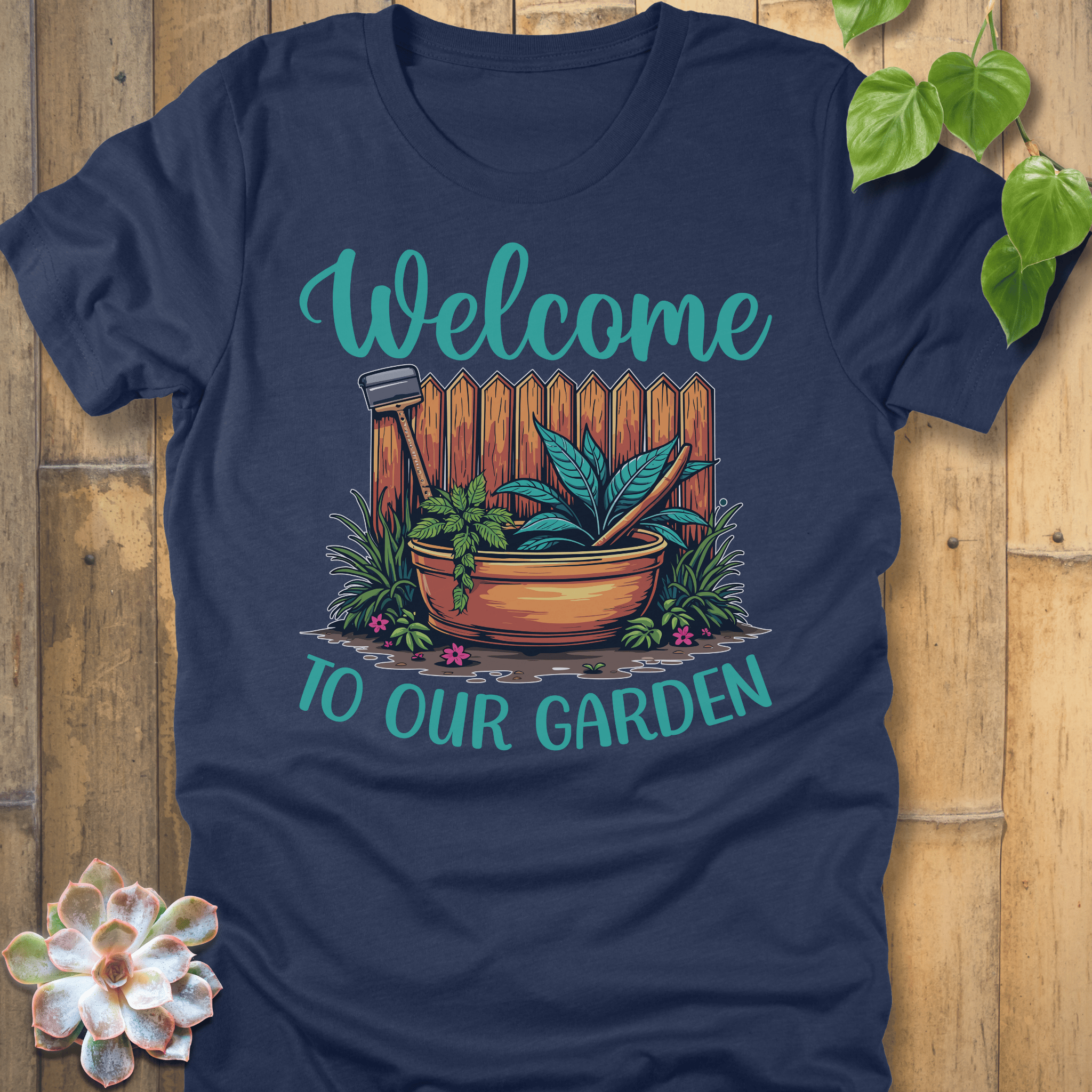 Heather Navy / S Welcome To Our Garden T-Shirt T-Shirt