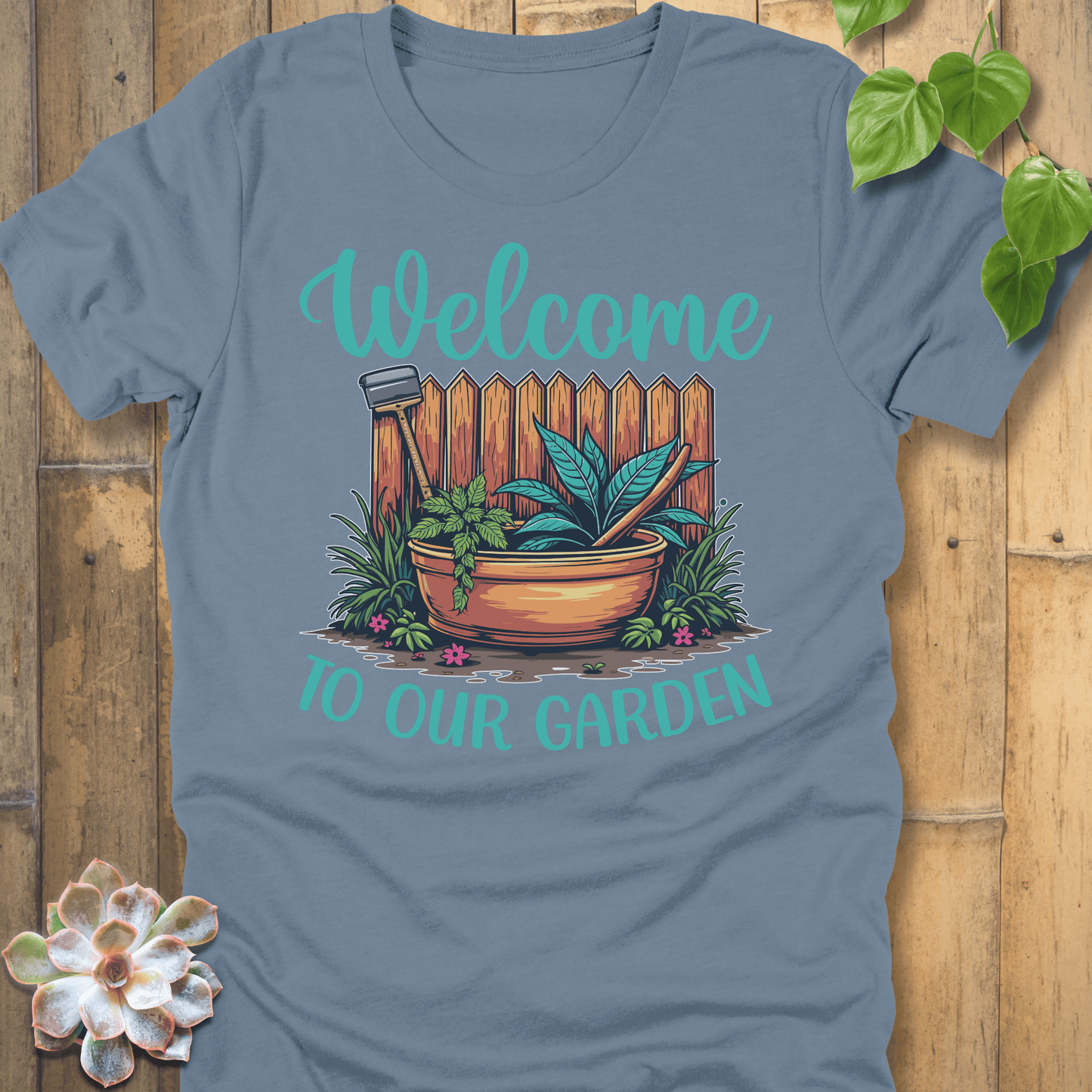 Steel Blue / S Welcome To Our Garden T-Shirt T-Shirt