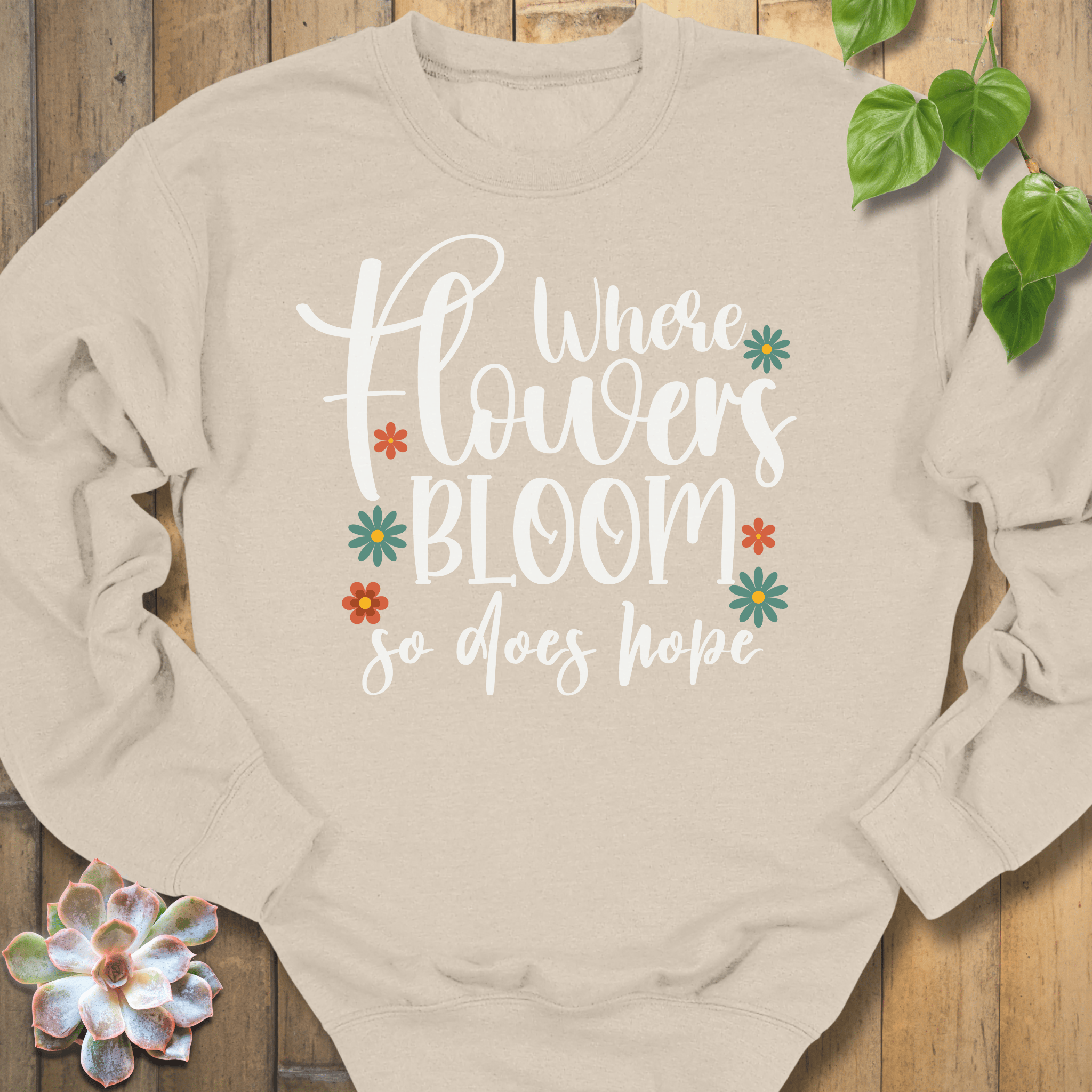 Sand / S Where Flowers Bloom Sweatshirt Sweatshirt