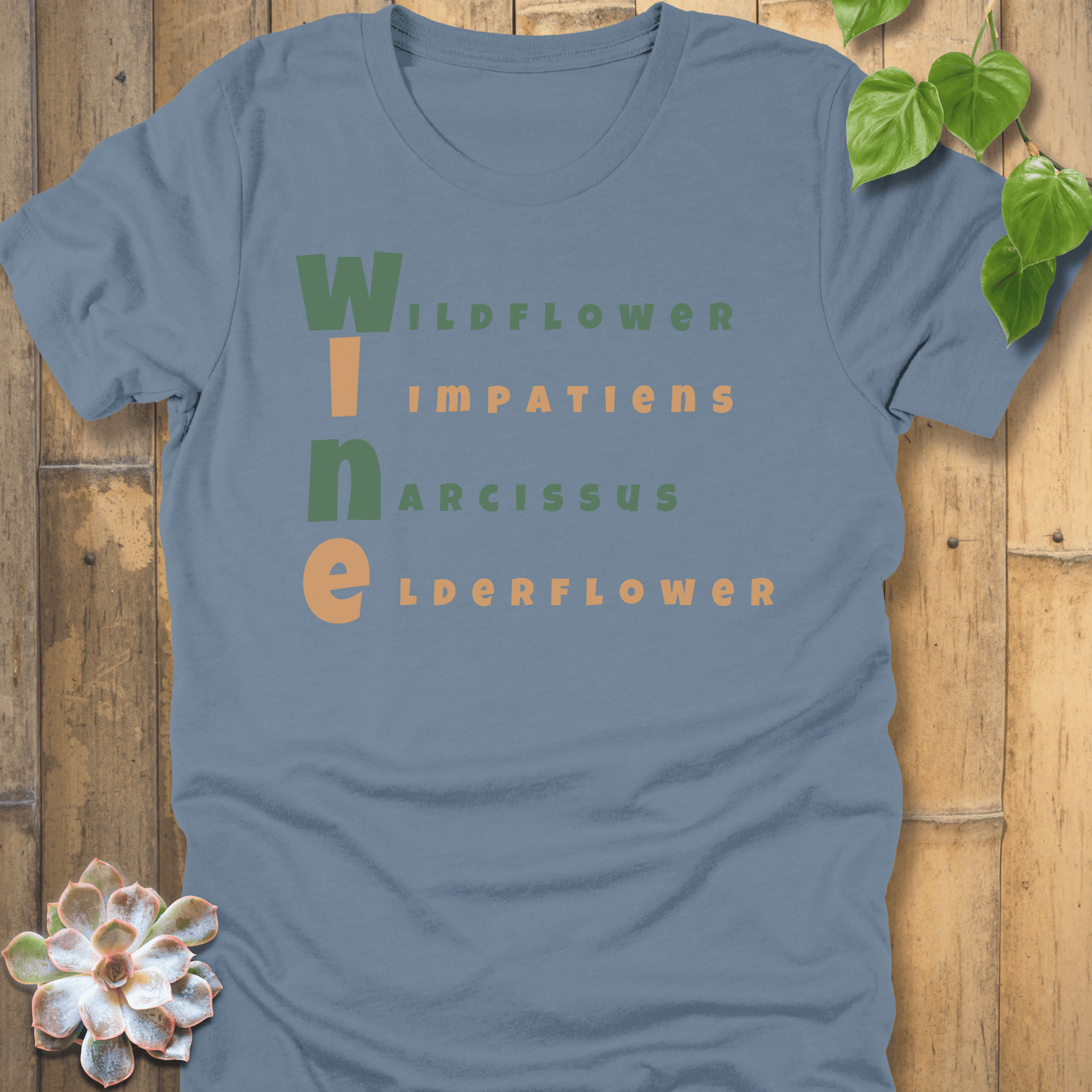 Steel Blue / S Wine Flower T-Shirt T-Shirt