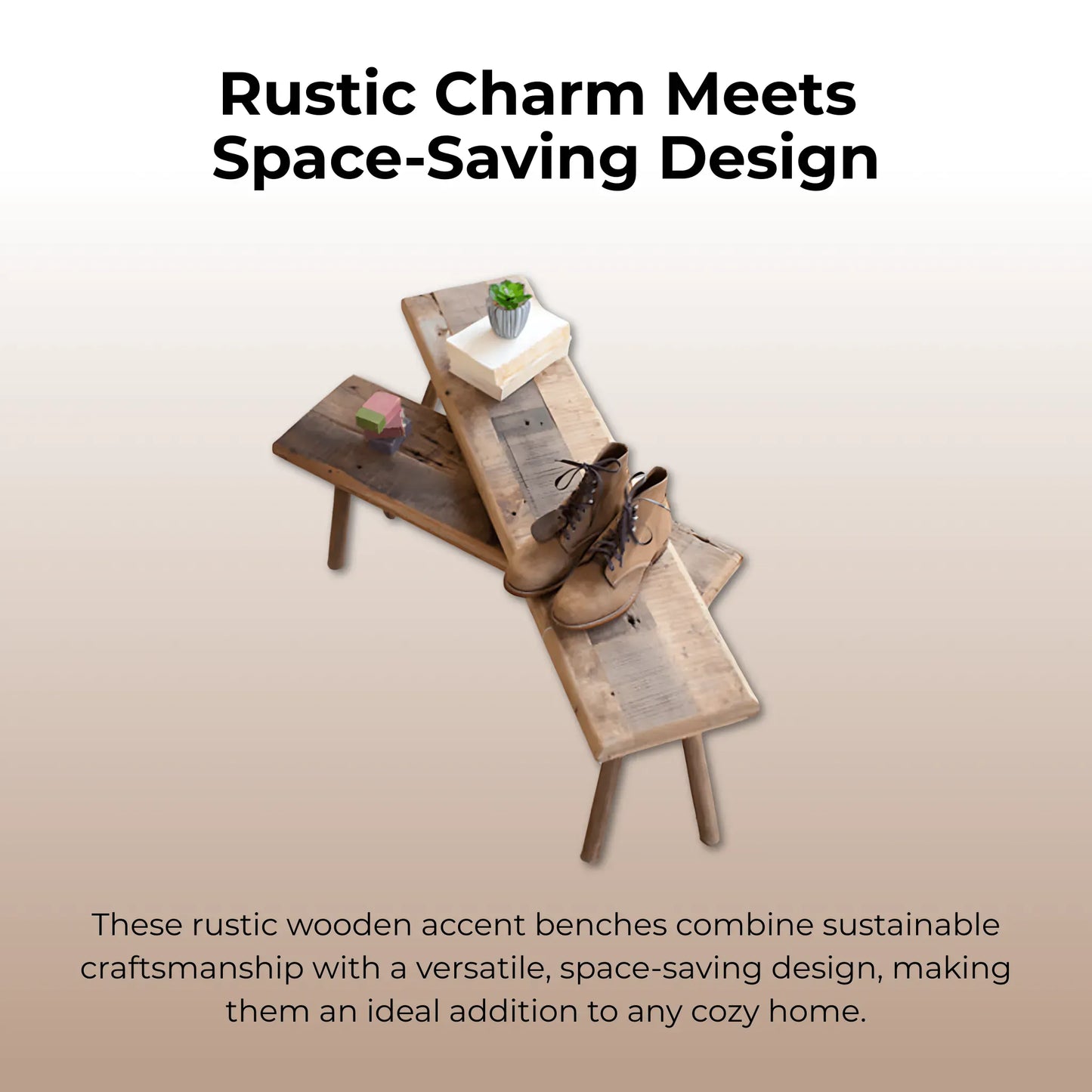 Brown / Set Of 2 Wooden Accent Benches Wooden Benches