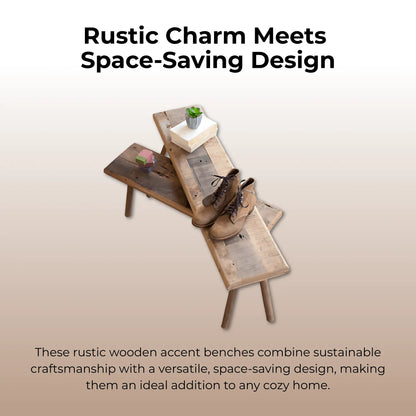 Brown / Set Of 2 Wooden Accent Benches Wooden Benches